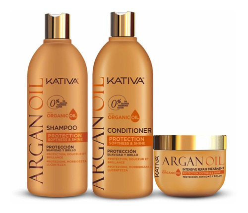 KATIVA ARGAN OIL PACK: SHAMPOO (500ML) + CONDITIONER (500ML) + MASK (500ML)