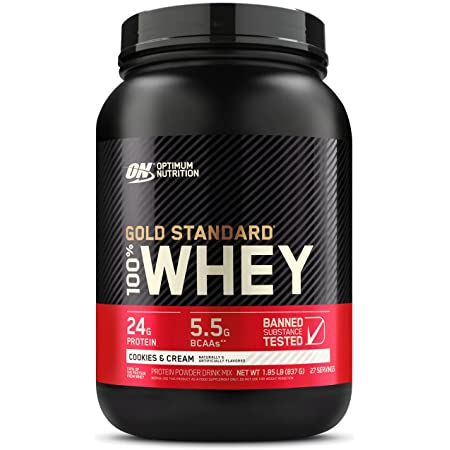 Optimum Nutrition Gold Standard 100% Whey Protein Powder, Cookies & Cream, 1.85 Pound