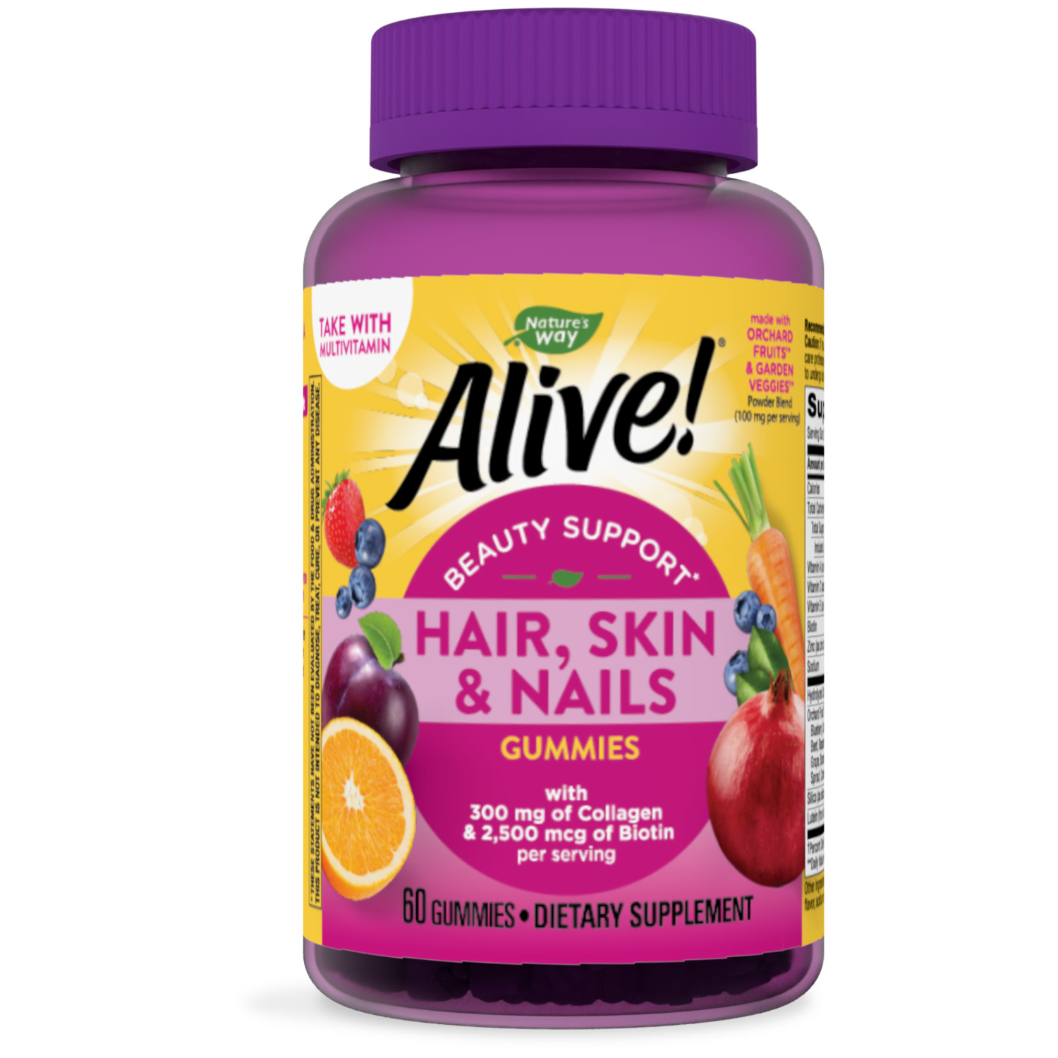 Nature's Way, Alive! Hair, Skin & Nails with Collagen & Biotin, Strawberry, 60 Gummies