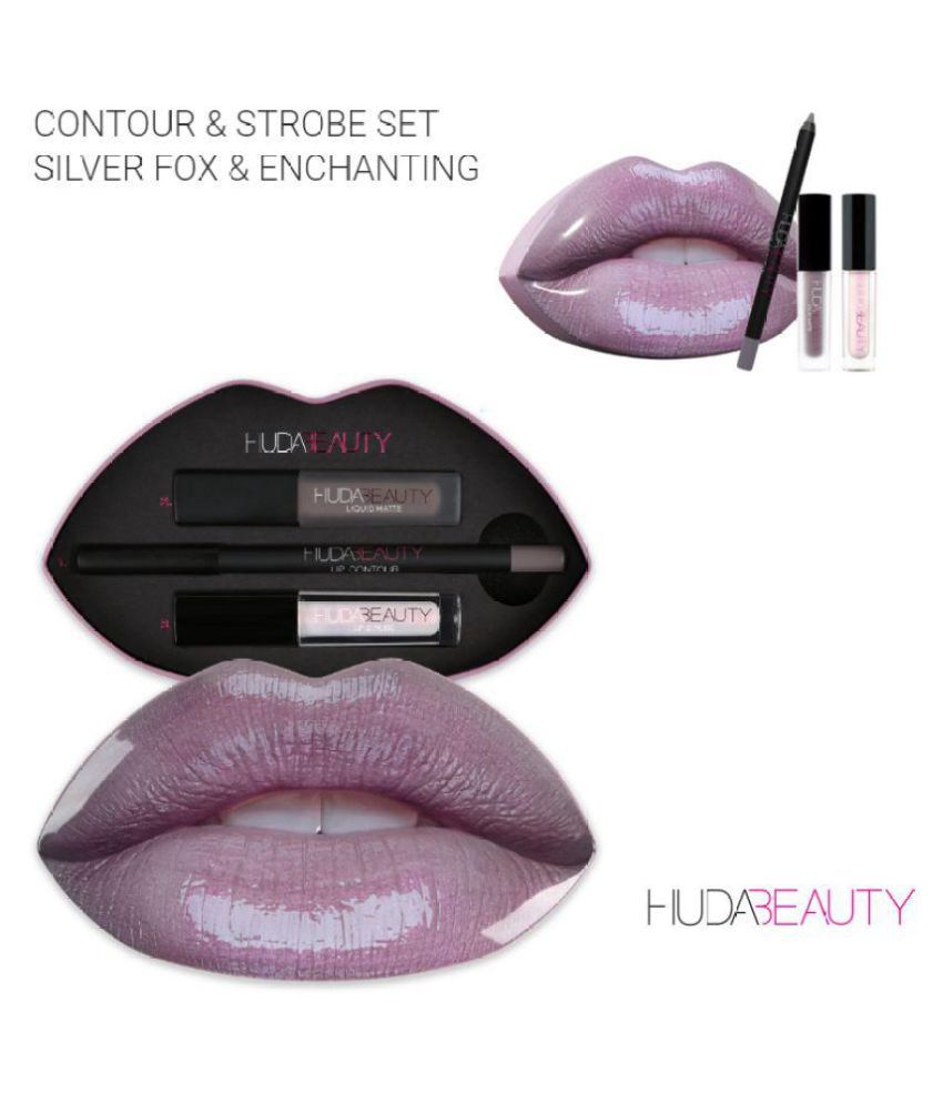 HUDA BEAUTY Contour & Strobe Lip Set Silverfox & Enchanting