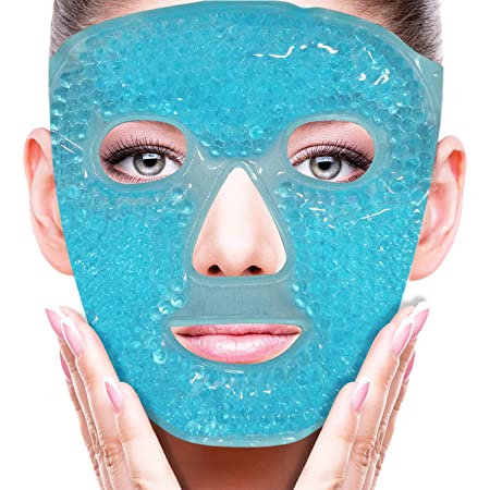 Face Eye Mask Gel Cold Pack – Reduce Puffiness, Bags Under Eyes, Puffy Dark Circles, Migraine - Therapeutic Heat and Ice Compress With Cover - For Sleep, Sinus Pressure, Headaches, Skin Care - Blue