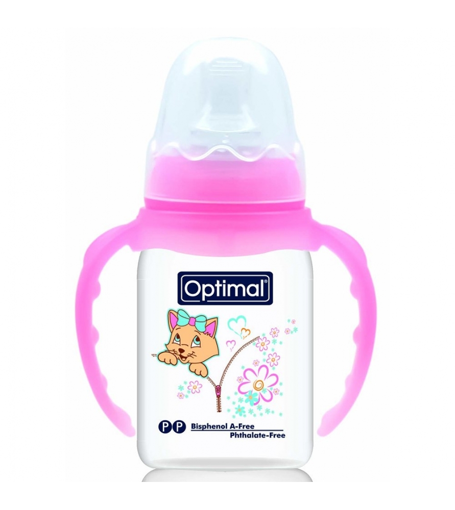 Optimal Feeding Bottle 140ml With Handle Pink