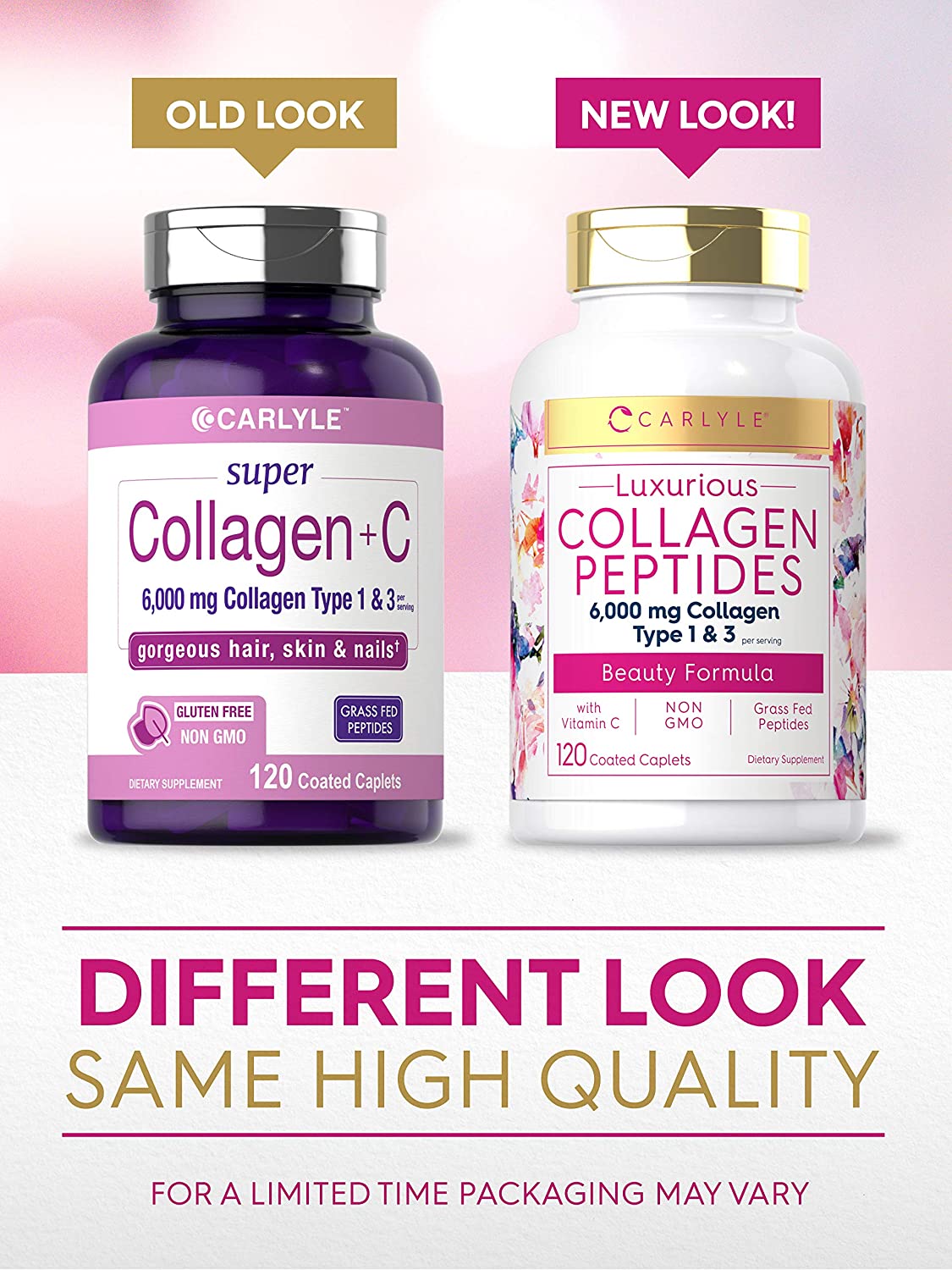 Collagen Peptides 6000 mg Vitamin C Caplets | Type 1 & 3 | 120 Count