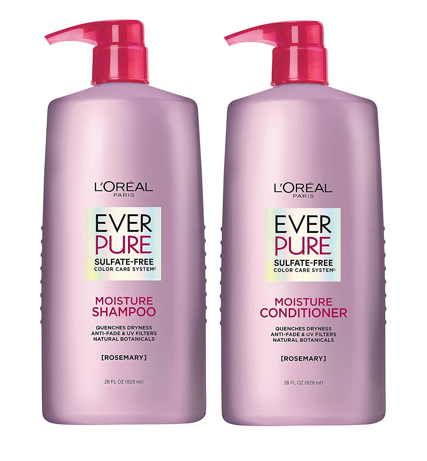 L'Oreal Paris EverPure Moisture Sulfateasy Free Shampoo and Conditioner with Rosemary Botanical, for Dry Hair, Color Treated Hair, 1 kit