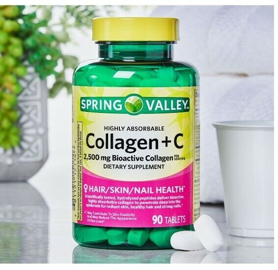 Spring Valley Collagen + Vitamin C Tablets 2500 mg ( 90 tablets ) Hair Skin Nail