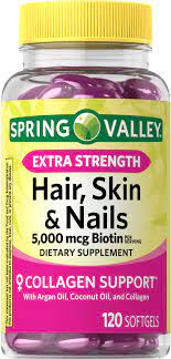 Spring Valley Hair, Skin & Nails Dietary Supplement Softgels, 5,000 Mcg, 120 Count