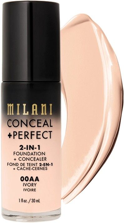 MILANI CONCEAL + PERFECT 00AA IVORY 2-IN-1 FOUNDATION + CONCEALER POMP 30 ML