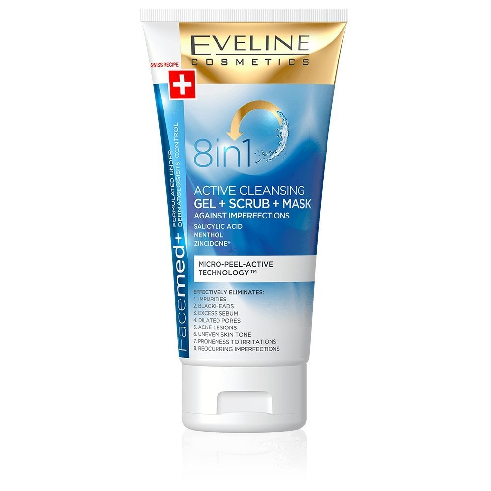 Eveline, Effective Cleansing Gel + Scrub + Anti-Imperfection Mask 8 In 1, 150Ml