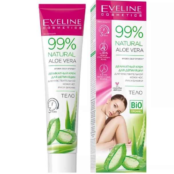 Eveline Bio 99Natural Aloe Vera Delicate Depilatory Cream Arms Legs Bikini 125ml