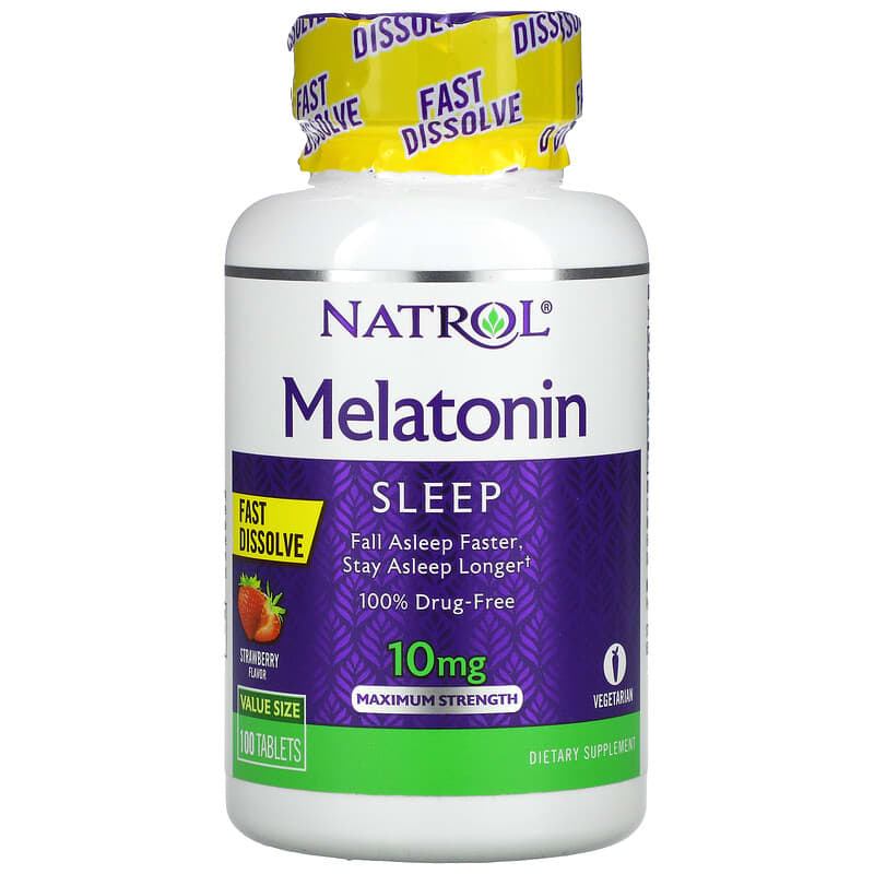 Natrol Melatonin Fast Dissolve Maximum Strength Strawberry 10 mg 100 Tablets