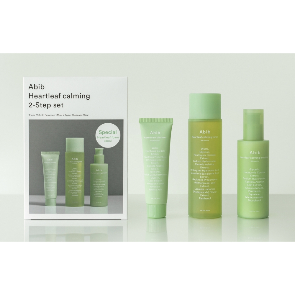 Abib - Heartleaf Calming 2-step Set - Soothing Set with Toner, Emulsion and Foam - 200ml+130ml+50ml