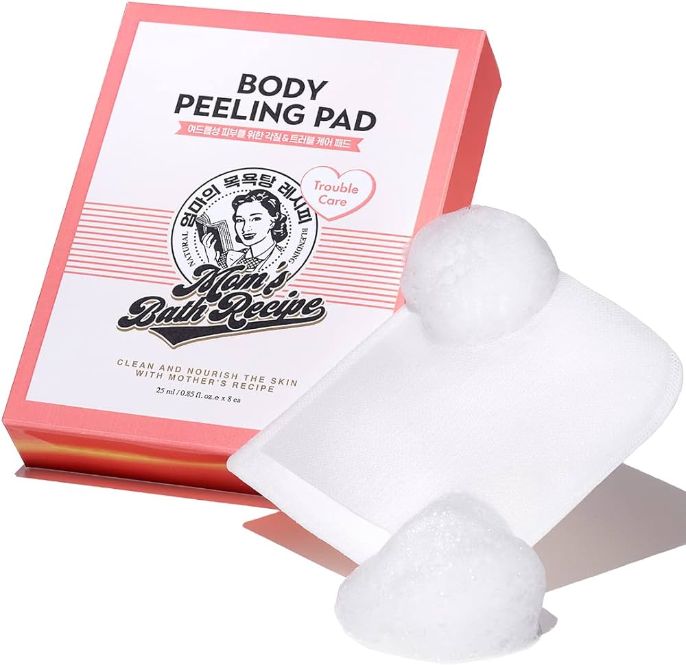 Mom’s Bath Recipe Body Peeling Pad Trouble Care, Acne Remover All in One Bubble Body Wash & Scrub Gloves with BHA & Cica, Exfoliating Mitts for Dead Skin Cells, Body Acne Breakouts, 1 Sheet