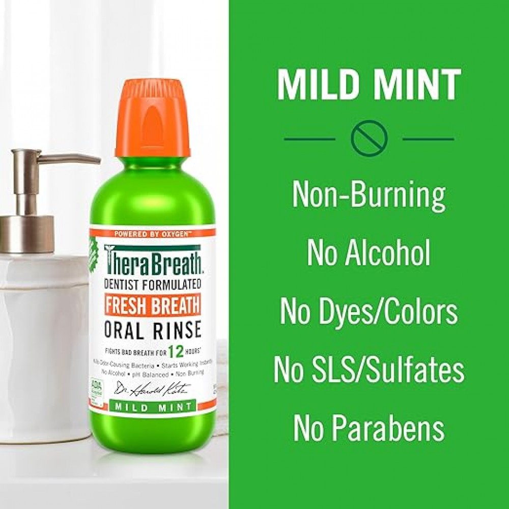TheraBreath Fresh Breath Oral Rinse Mouthwash, Mild Mint - 473ml