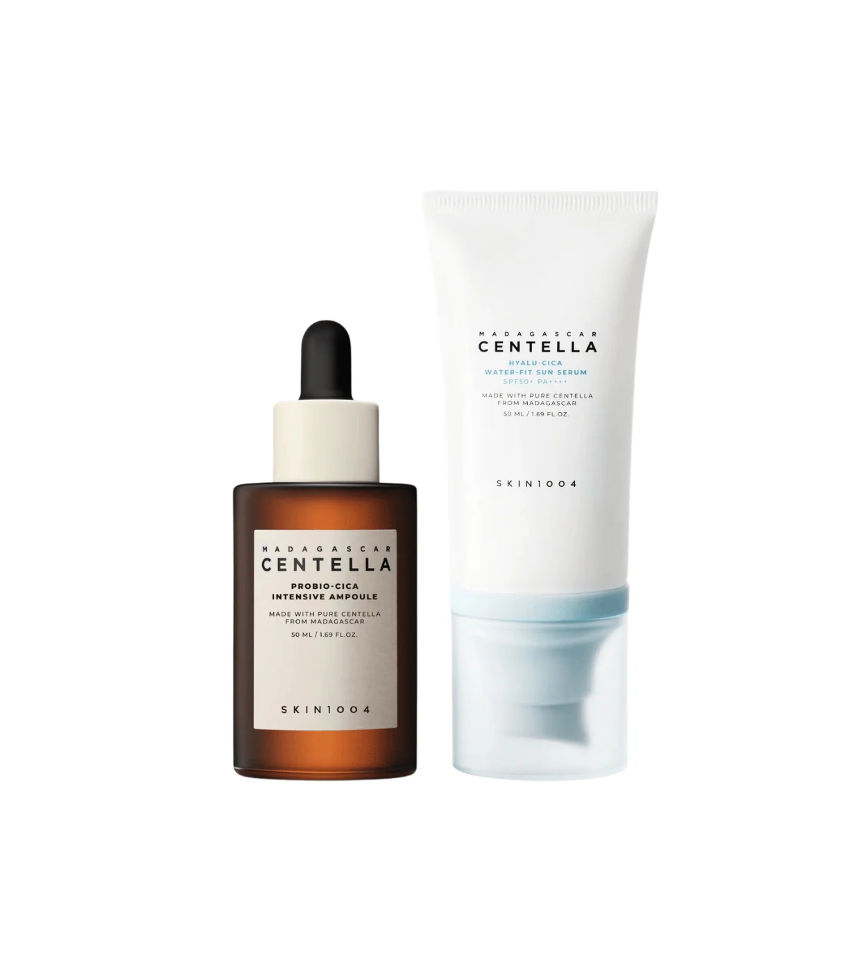 SKIN1004 Madagascar Centella Glow 1004 Duo with Probio-Cica Intensive Ampoule, 50ml   &    Hyalu-Cica Water-Fit Sun Serum SPF50+, 50ml, 1set